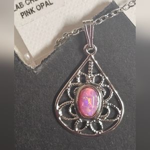 Lab created pink opal & silver necklace NWT made in USA by Wheeler